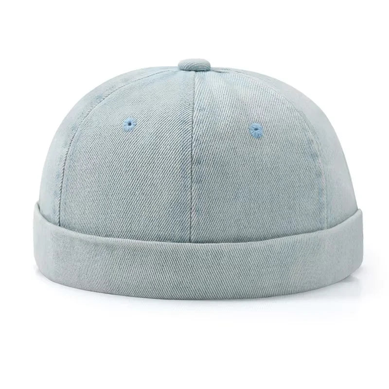 Blue Denim Washed Cotton Adjustable Beanie Hats
