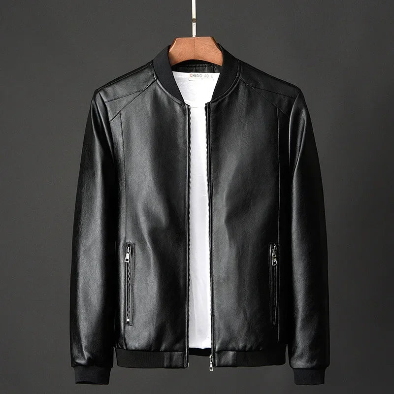 New Men Black Bike Leather Coat