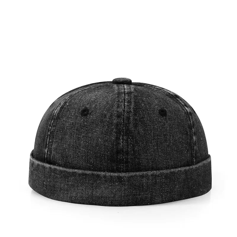 Blue Denim Washed Cotton Adjustable Beanie Hats