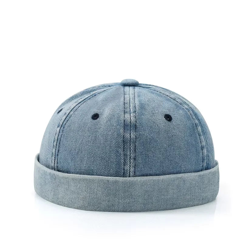 Blue Denim Washed Cotton Adjustable Beanie Hats