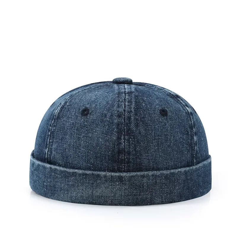 Blue Denim Washed Cotton Adjustable Beanie Hats