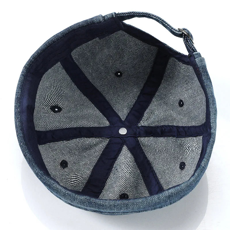 Blue Denim Washed Cotton Adjustable Beanie Hats