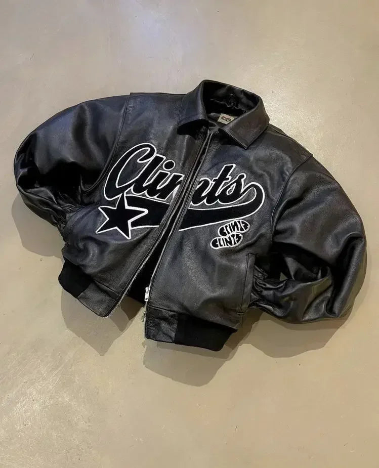 Men's Hip Hop Leather Retro Embroidery Jacket